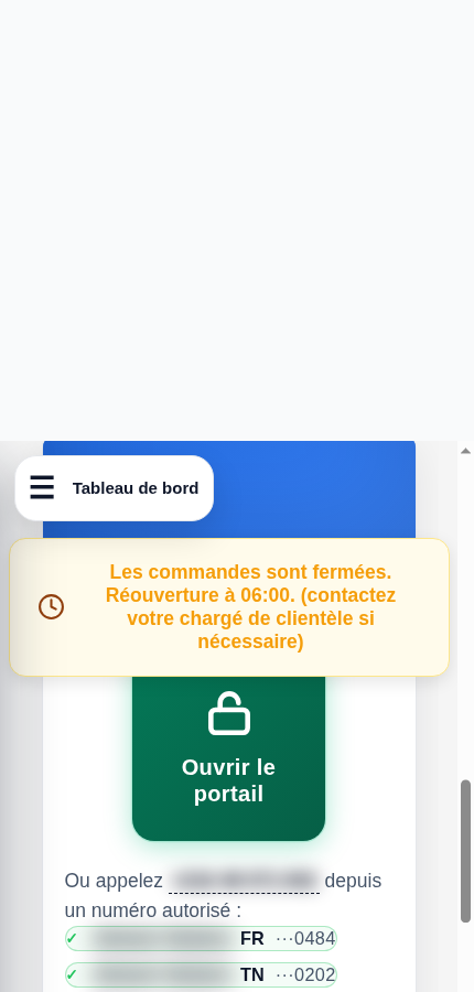 Ethic Village Djerba Guest Portal — Open the gate button and list of phone numbers authorised to trigger gate opening by call
