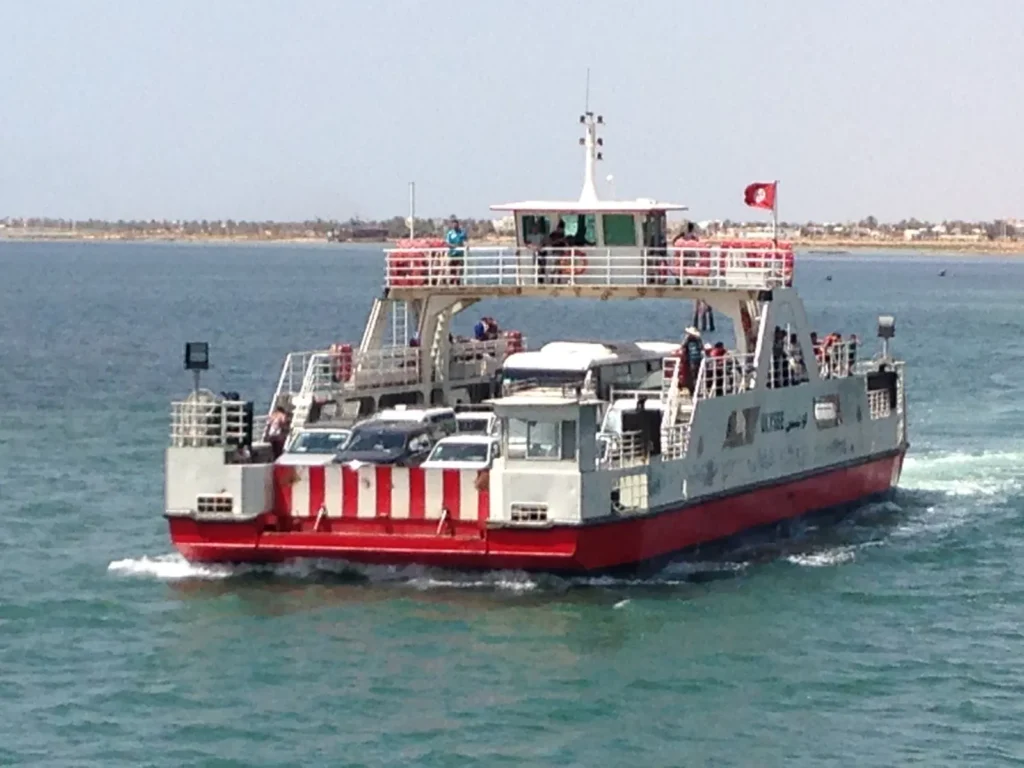 The Ulysse car ferry crossing between Ajim on Djerba and Jorf on the mainland